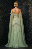 Green Ruffled Strapless Floral Embroidery Corset Mermaid Prom Dress with Slit