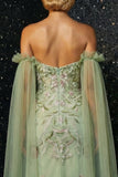 Green Ruffled Strapless Floral Embroidery Corset Mermaid Prom Dress with Slit