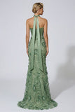 Green Embroidered Ruffled Strapless Corset Mermaid Long Prom Dress with Slit