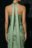 Green Embroidered Ruffled Strapless Corset Mermaid Long Prom Dress with Slit