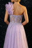 Sparkly Purple Mermaid Appliqued Ruffled One Shoulder Long Prom Dress with Slit