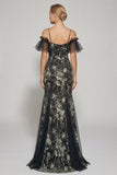 Sparkly Black Mermaid Cold Shoulder Long Prom Dress with Slit
