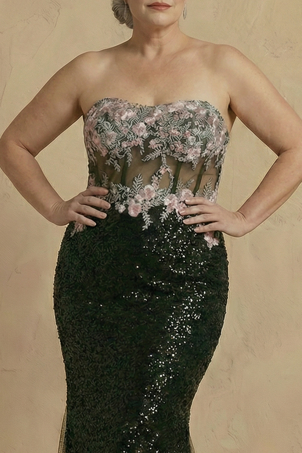 ZAPAKA Women Sparkly Black Plus Size Mother of the Bride Dress