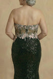 Sparkly Black Mermaid Strapless Corset Plus Size Mother Of The Bride Dress