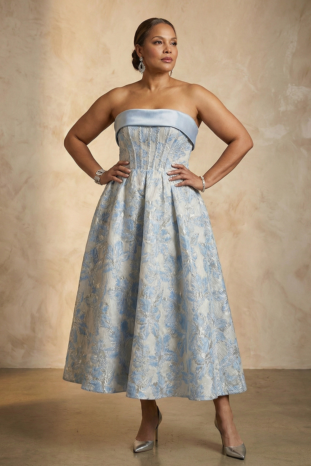 ZAPAKA Women Light Blue Plus Size Mother of the Bride Dress Floral A
