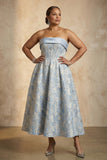 Light Blue A Line Floral Strapless Corset Plus Size Mother Of The Bride Dress