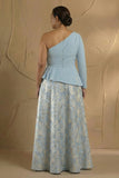 Light Blue One Shoulder Ruched A Line Jacquard Long Plus Size Mother Of The Bride Dress