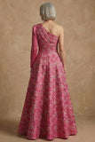 One Shoulder Fuchsia Floral A-Line Long Mother of the Bride Dress