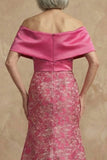 Fuchsia Floral Off The Shoulder Mermaid Long Mother of the Bride Dress with Slit