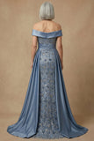 Off The Shoulder Beaded Dusty Blue Sequin Long Mother of the Bride Dress