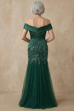 Dark Green Mermaid Off The Shoulder Long Mother of the Bride Dress with Sequins