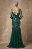 Dark Green Sequins Mermaid Long Sleeves Mother of the Bride Dress