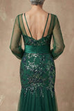 Dark Green Sequins Mermaid Long Sleeves Mother of the Bride Dress