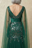 Sparkly Mermaid Dark Green Sequins Mother of the Bride Dress with Cape Sleeves