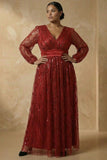 Burgundy A-Line Sequins Long Sleeves Mother of the Bride Dress