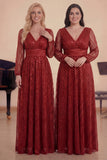 Burgundy A-Line Sequins Choir Dress with Long Sleeves