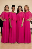 Fuchsia A-Line Boat Neck Chiffon Long Choir Dress