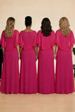 Fuchsia A-Line Boat Neck Chiffon Long Choir Dress