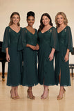 Dark Green A-Line Chiffon Embroidered Long Choir Dress with Slit