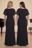 Sheath Black V-Neck Ruched Chiffon Long Choir Dress with Sash