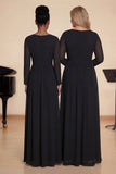 Black A Line Long Sleeves Boat Neck Choir Dress with Beading