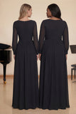 Black Chiffon Long Sleeves A-Line Choir Dress