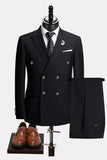 2-piece Black Peaked Lapel Double Breasted Men's Suits