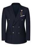 2-piece Black Peaked Lapel Double Breasted Men's Suits