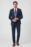 3 Piece Blue One Button Peak Lapel Men's Prom Suits