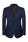 3 Piece Blue One Button Peak Lapel Men's Prom Suits