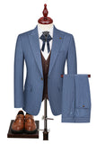 3 Piece Blue One Button Peak Lapel Men's Prom Suits