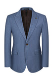 3 Piece Blue One Button Peak Lapel Men's Prom Suits