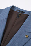 3 Piece Blue One Button Peak Lapel Men's Prom Suits