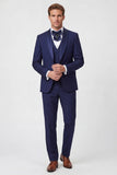 Blue 3 Piece One Button Shawl Lapel Men's Prom Suits