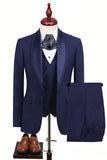 Blue 3 Piece One Button Shawl Lapel Men's Prom Suits