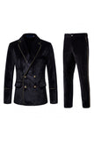 Black Velvet Notched Lapel Double-Breasted Men's Suits