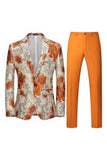 Yellow Floral 2-Piece One Button Notched Lapel Men's Prom Suits