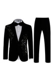 Blue 2 Piece One Button Notch Lapel Men's Prom Suits with Sequins