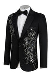 Blue 2 Piece One Button Notch Lapel Men's Prom Suits with Sequins