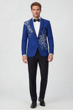 Blue 2 Piece One Button Notch Lapel Men's Prom Suits with Sequins