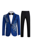 Blue 2 Piece One Button Notch Lapel Men's Prom Suits with Sequins