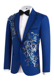 Blue 2 Piece One Button Notch Lapel Men's Prom Suits with Sequins