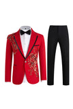 Blue 2 Piece One Button Notch Lapel Men's Prom Suits with Sequins