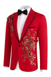 Blue 2 Piece One Button Notch Lapel Men's Prom Suits with Sequins