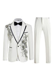 Blue 2 Piece One Button Notch Lapel Men's Prom Suits with Sequins
