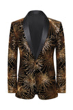 Sparkly Gold One Button Notched Lapel Men's Prom Blazer
