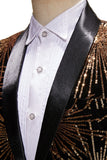 Sparkly Gold One Button Notched Lapel Men's Prom Blazer