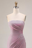 Dusty Plum Strapless Mermaid Ruched Long Prom Dress with Slit
