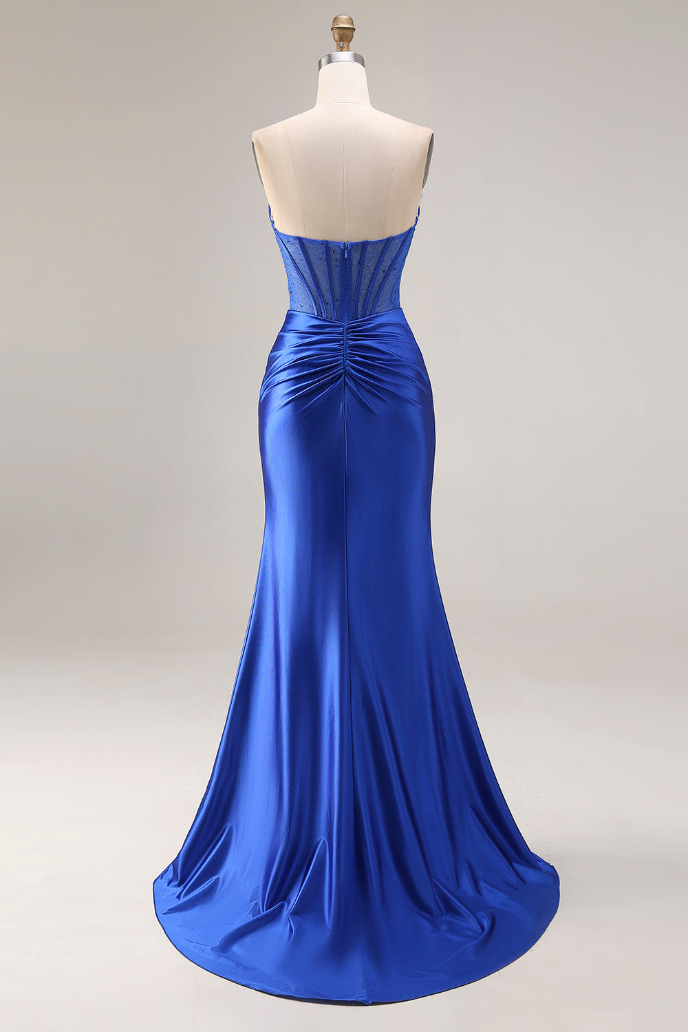 ZAPAKA Women Royal Blue Satin Long Prom Dress with Slit Strapless
