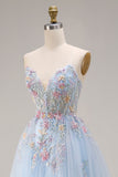 Sweetheart A-Line Sky Blue Corset Sequin Long Prom Dress with Beading